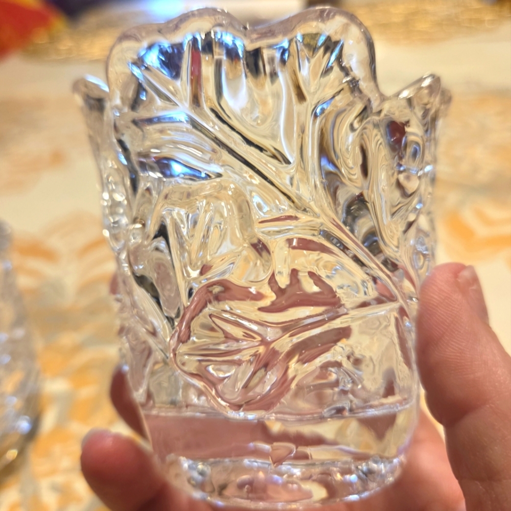 Vintage Lead Crystal Votive/ Tea Light Candle Holders Set/ 2
